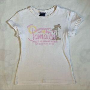 VTG Aeropostale White Tee University of Jamaica Vacation Summer Girly Y2K
